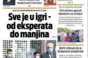 Naslovna strana "Vijesti" za petak 17. septembar 2021. godine