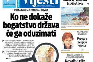 Naslovna strana "Vijesti" za 24. septembar 2021.