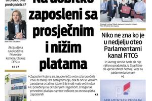 Naslovna strana "Vijesti" za 29. septembar 2021.