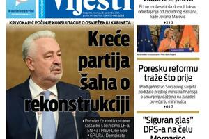 Naslovna strana "Vijesti" za 30. septembar 2021.