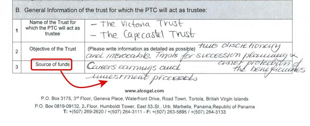 Izvod iz forme za due diligence kompanije koja upravlja trustovima Đukanovića