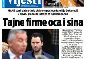 Naslovna strana "Vijesti" za ponedjeljak 4. oktobar 2021. godine