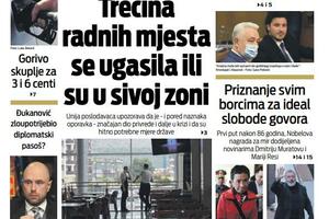 Naslovna strana "Vijesti" za subotu 9. oktobar 2021. godine