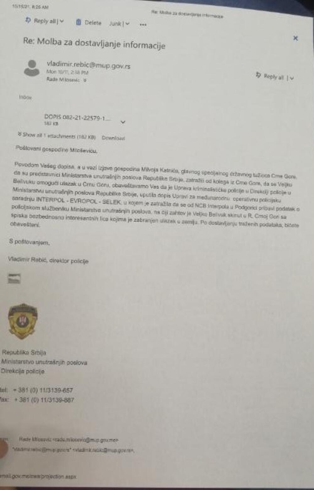 Odgovor direktora policije Srbije