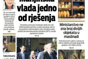 Naslovna strana "Vijesti" za 29. oktobar 2021.