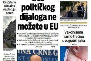 Naslovna strana "Vijesti" za četvrtak 4. novembar