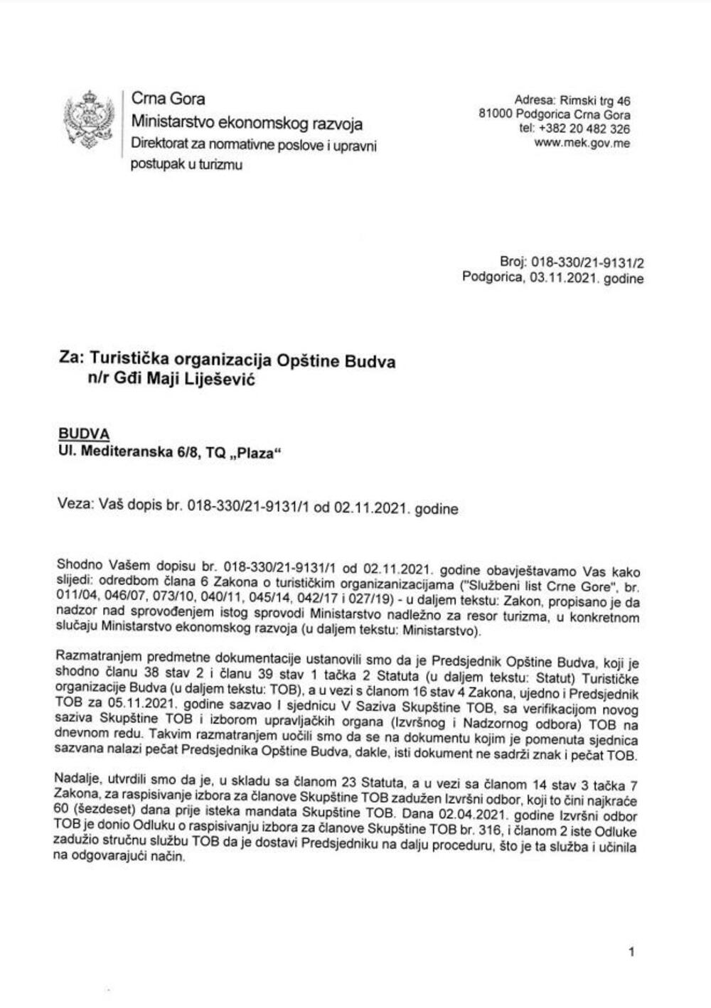 Dopis MER TO Budva