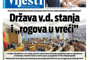 Naslovna strana "Vijesti" za nedjelju 21. novembar