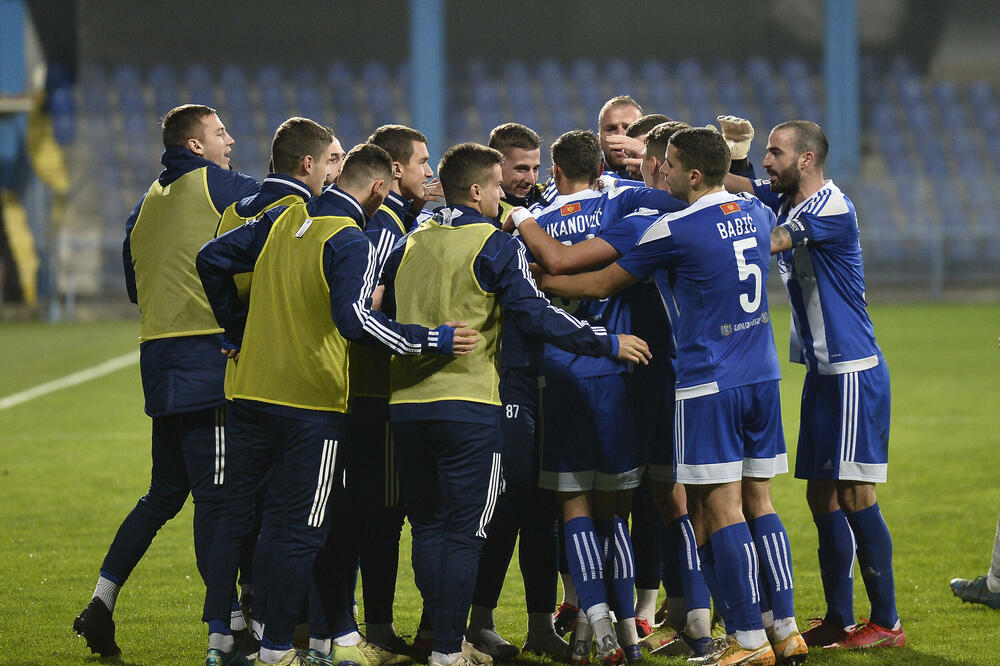 Slavlje fudbalera Budućnosti nakon gola protiv Rudara, Foto: FK Budućnost