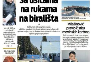 Naslovna strana "Vijesti" za petak 26. novembar