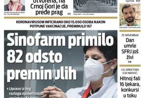 Naslovna strana "Vijesti" za 29. novembar 2021. godine
