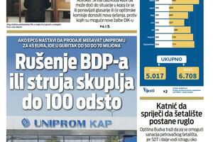 Naslovna strana "Vijesti" za četvrtak 2. decembar