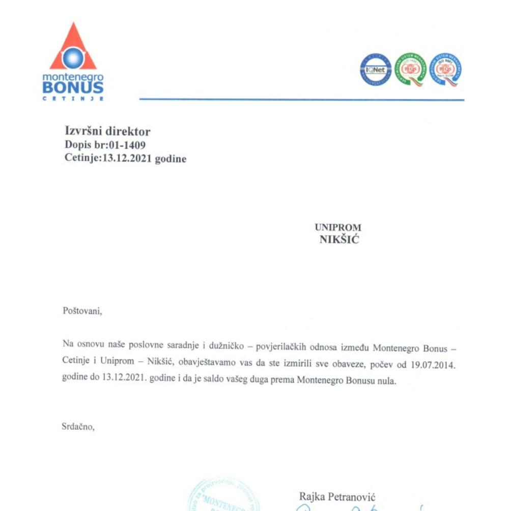 MN Bonus Uniprom dopis