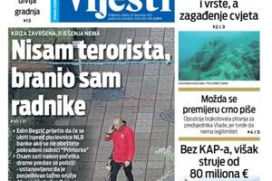 Naslovna strana "Vijesti" za 29. decembar