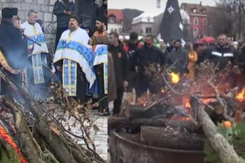 Sa nalaganja badnjaka ispred Cetinjskog manastira i na Dvorskom trgu, Foto: Screenshot/TV Vijesti