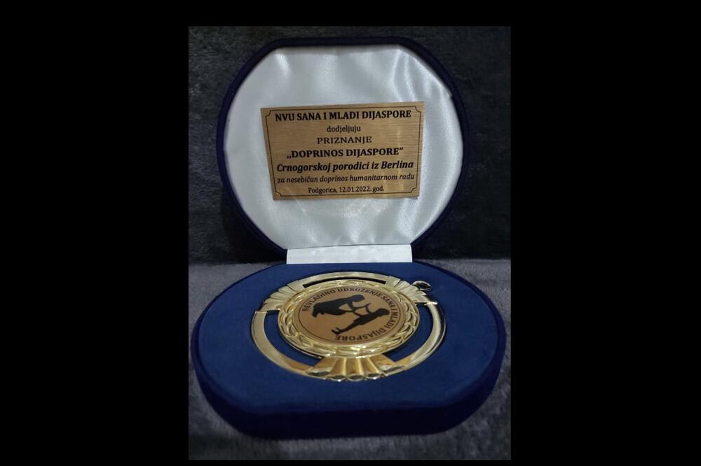 Nagrada koja je dodijeljena crnogorskoj porodici iz Berlina, Foto: Privatna arhiva