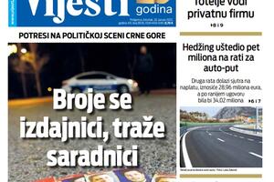 Naslovna strana "Vijesti" za 20. januar 2022.