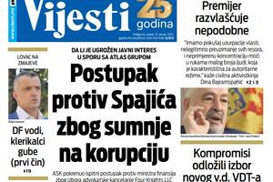 Naslovna strana "Vijesti" za 25. januar 2022.