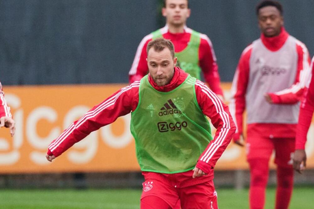 Eriksen na treningu Ajaksa, Foto: ajax.nl