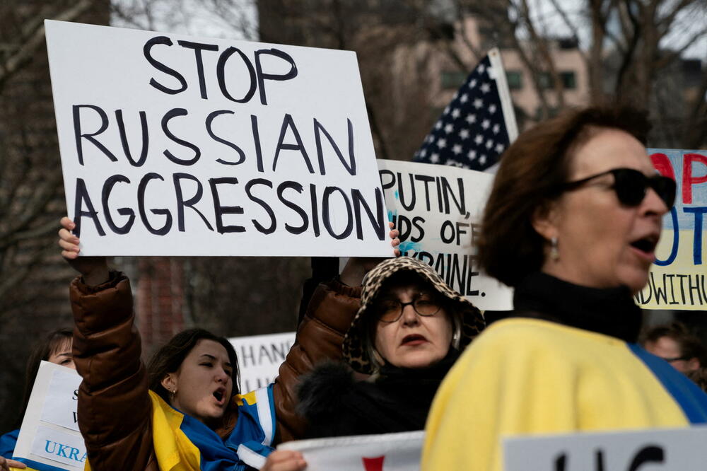 Protesti u Njujorku u znak solidarnosti s Ukrajinom, Foto: DAVID DEE DELGADO
