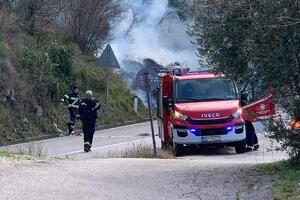 Gori automobil u Reževićima, vatra prijeti da zahvati maslinjake