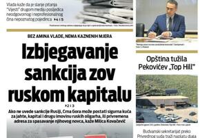 Naslovna strana "Vijesti" za 16. mart 2022.