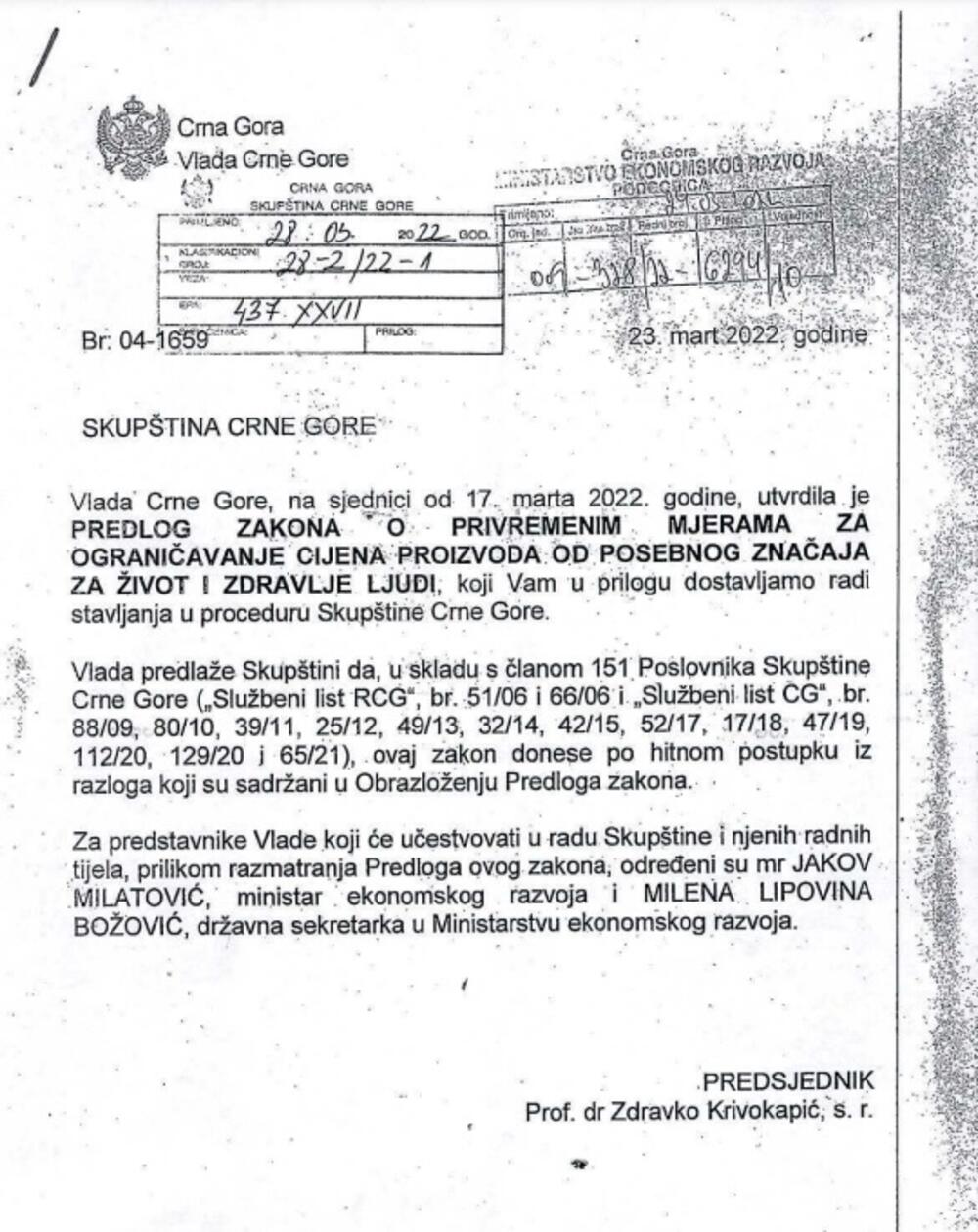 Predlog zakona o ograničavanju cijena