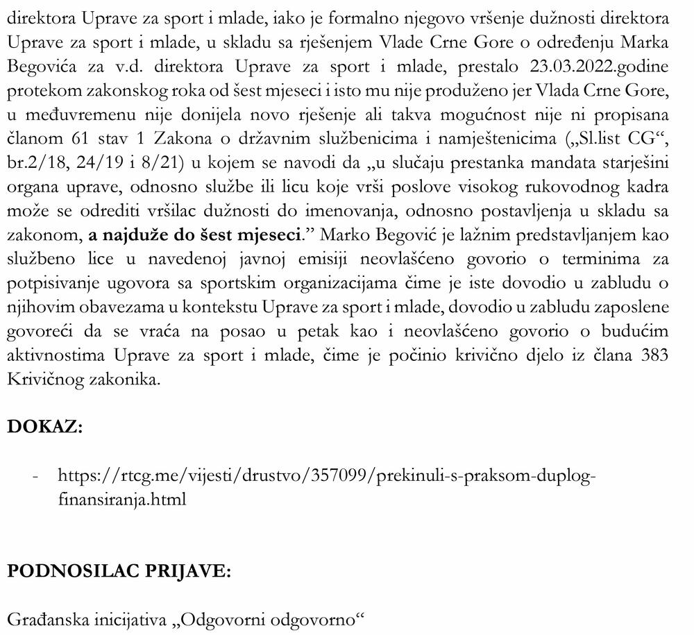 <p>Iz ove inicijative navode da su prethodnih dana pažljivo pratili dešavanja u sportskoj oblasti i prašinu koja se podigla oko raspodjele sredstava sportskim organizacijama koja, kako navode, nikada do sada nije bila u fokusu ovako negativne medijske pažnje</p>