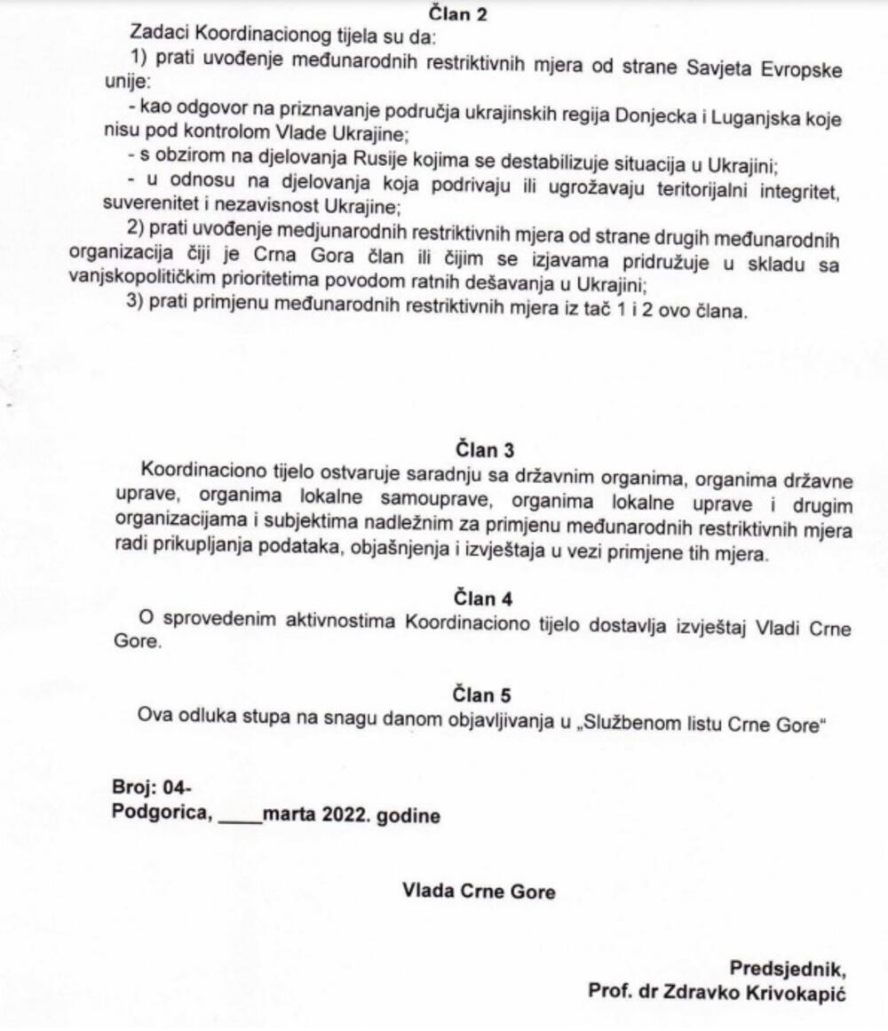 odluka koordinaciono tijelo sankcije