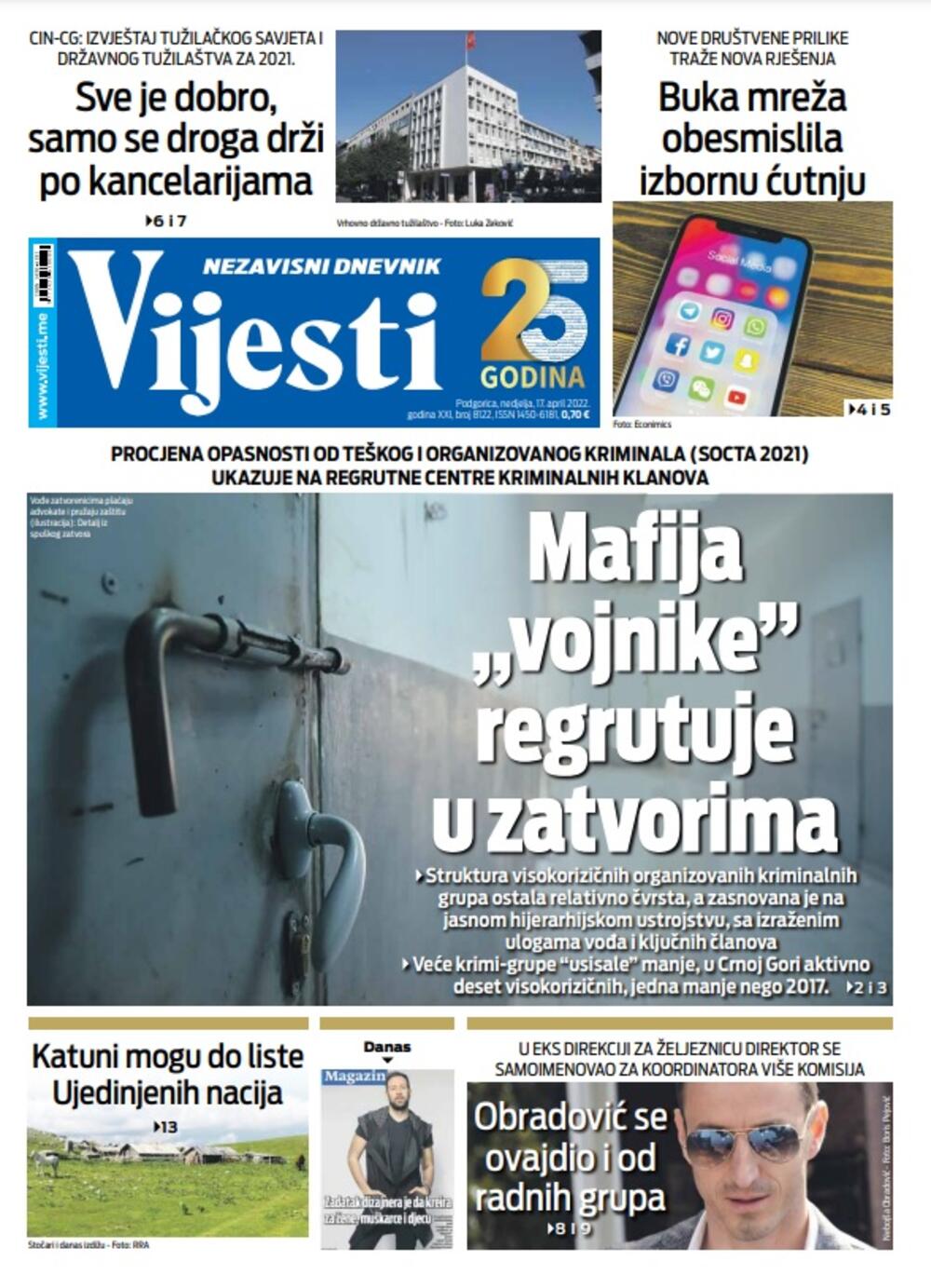 Naslovna strana "Vijesti" za 17. april, Foto: Vijesti