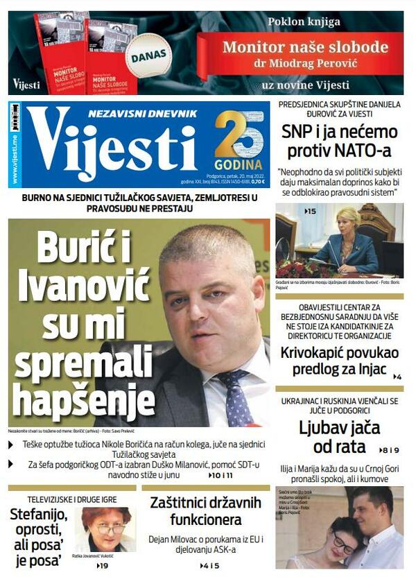 Naslovna strana "Vijesti" za 20. maj 2022.