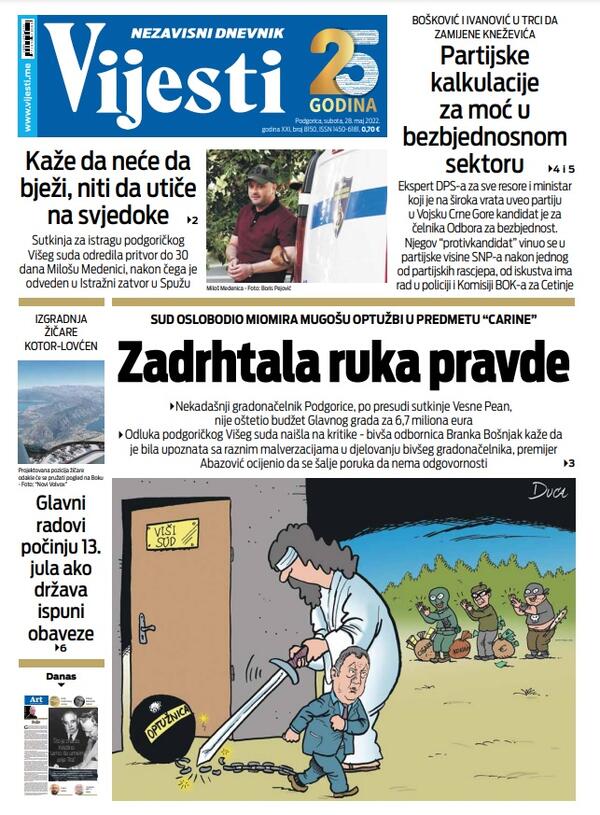 Naslovna strana "Vijesti" za 28. maj 2022.