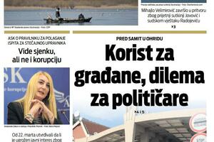 Naslovna strana "Vijesti" za srijedu, 1. jun 2022.