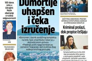 Naslovna strana "Vijesti" za 3. jun 2022.
