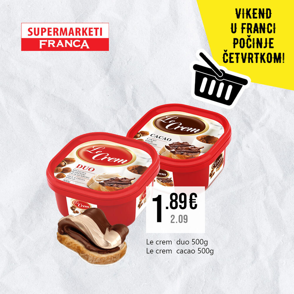 <p>Franca marketi su uvijek na tvojoj strani! Kod nas uvijek možeš pronaći sve što ti treba po odličnim cijenama!</p>