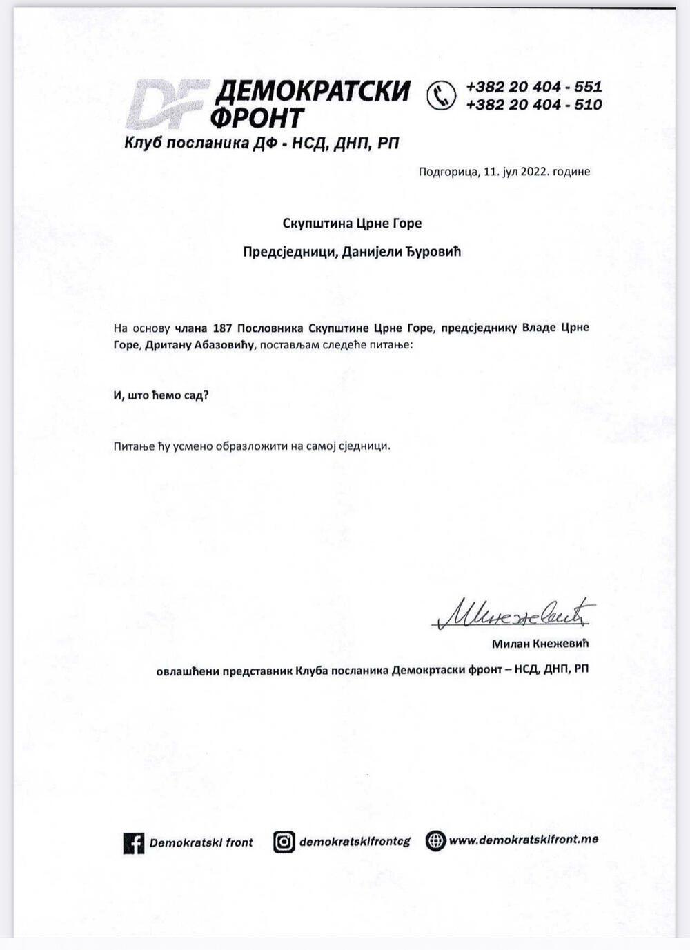 Dopis Milan Knežević