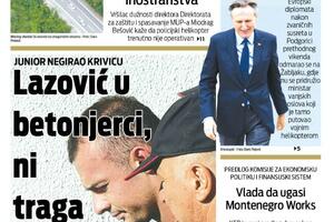 Naslovna strana "Vijesti" za srijedu 20. jul