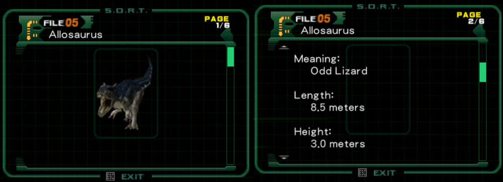 Primjer jednog 'dino file' koji se može naći tokom igre