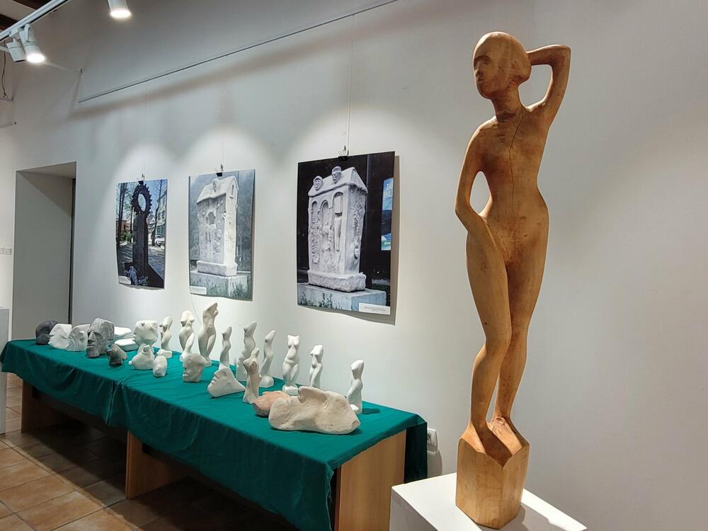 <p>Na izložbi su predstavljene skulpture od raznih vrsta drveta, najčešće jasen i orah, ali i one izrađene od kamena</p>