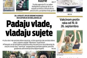 Naslovna strana "Vijesti" za 28. avgust 2022.
