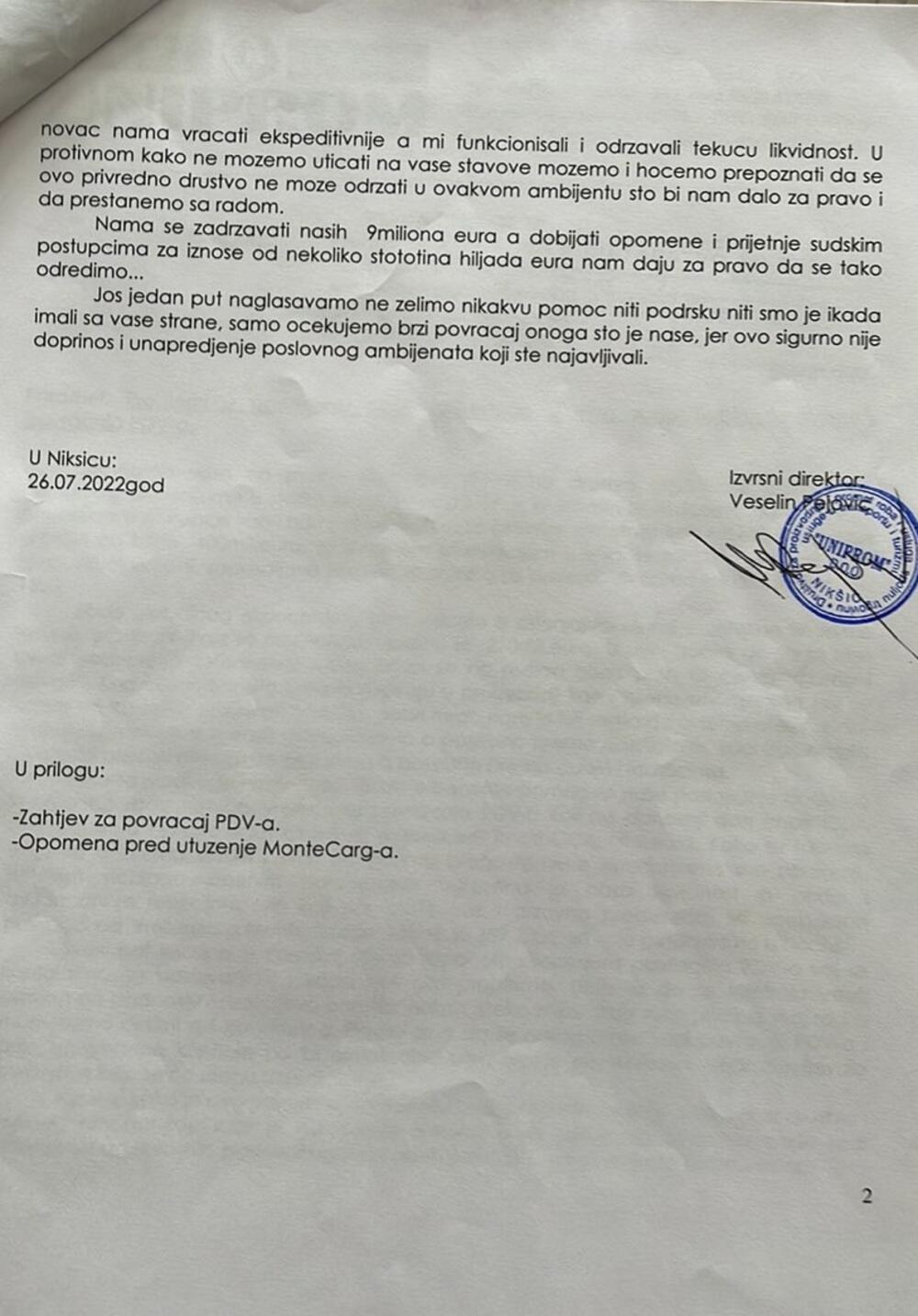 <p>Saopštili su da su obavijestili Vladu Crne Gore, premijera i nadležna ministarstva o činjenici da Poreska uprava neće da vrati poresku pretplatu od 7,8 miliona eura, odlukom direktora PU i načelnika odjeljenja za velike poreske obveznike</p>