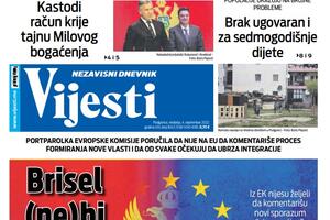 Naslovna strana "Vijesti" za nedjelju 4. septembar 2022.