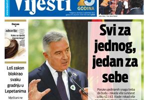 Naslovna strana "Vijesti" za 8. septembar 2022. godine