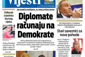 Naslovna strana "Vijesti" za 9. septembar 2022. godine