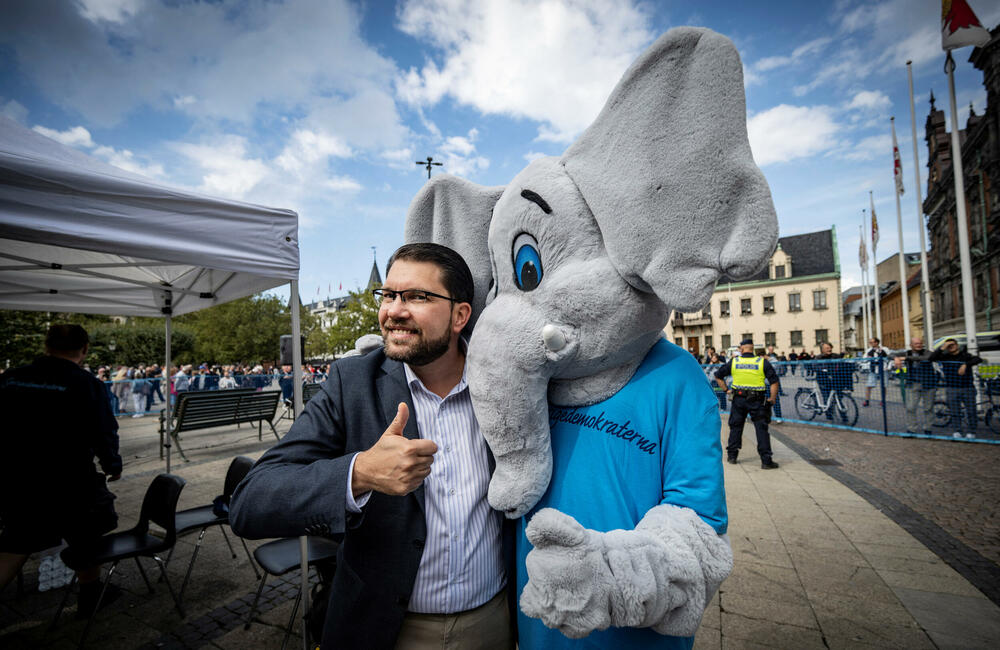 Lider Švedskih demokrata Jimi Okeson juče u Malmeu