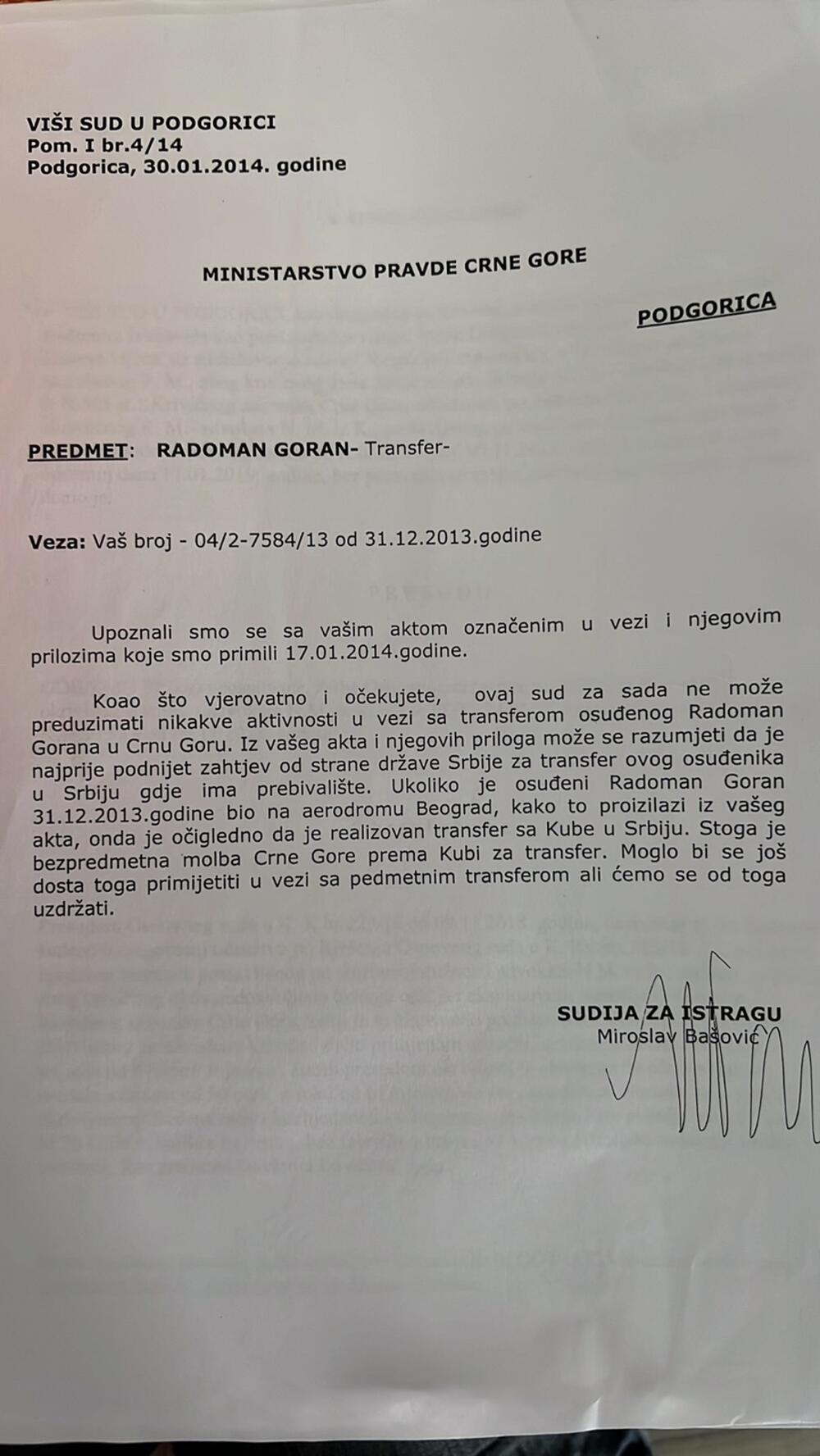 Odgovor sudije Bašovića