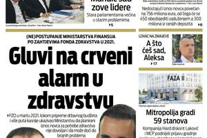 Naslovna strana "Vijesti" za 13. septembar 2022.