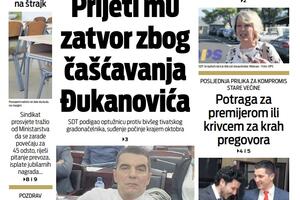 Naslovna strana "Vijesti" za 14. septembar 2022.