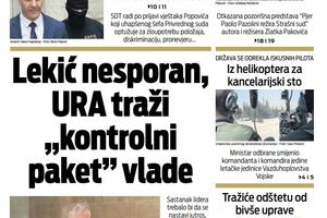 Naslovna strana "Vijesti" za 15. septembar 2022.