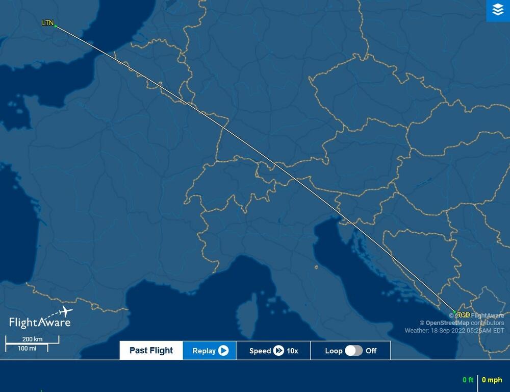 Put Vladinog aviona Podgorica - London 